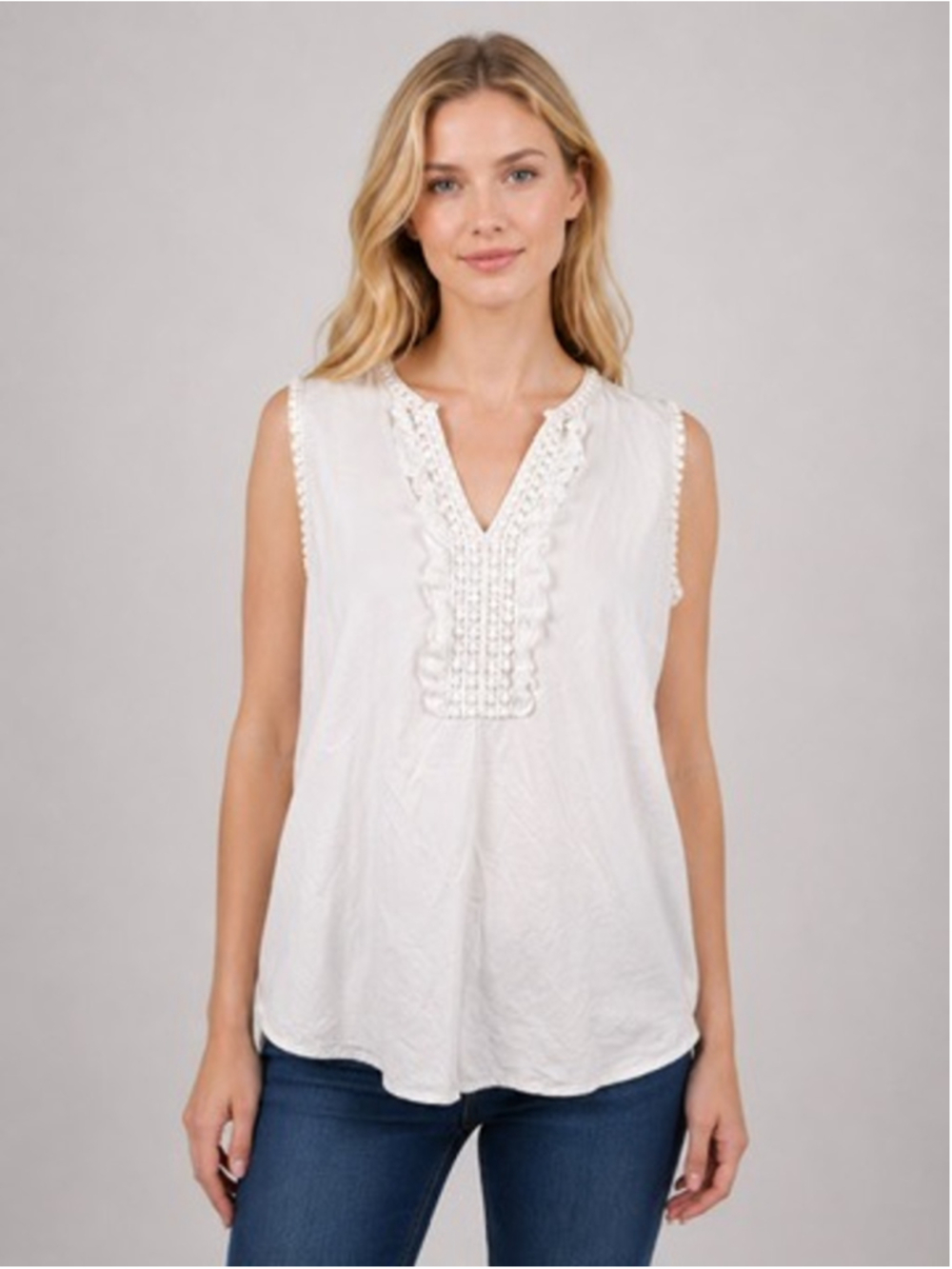Talbots White Sleeveless Blouse Pom Pom Ruffles Tank Top 100% Cotton Size 1X